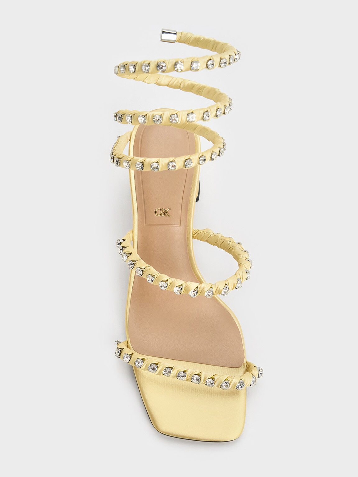 Goldie Recycled Polyester Gem-Encrusted Spiral Sandals, Yellow, hi-res