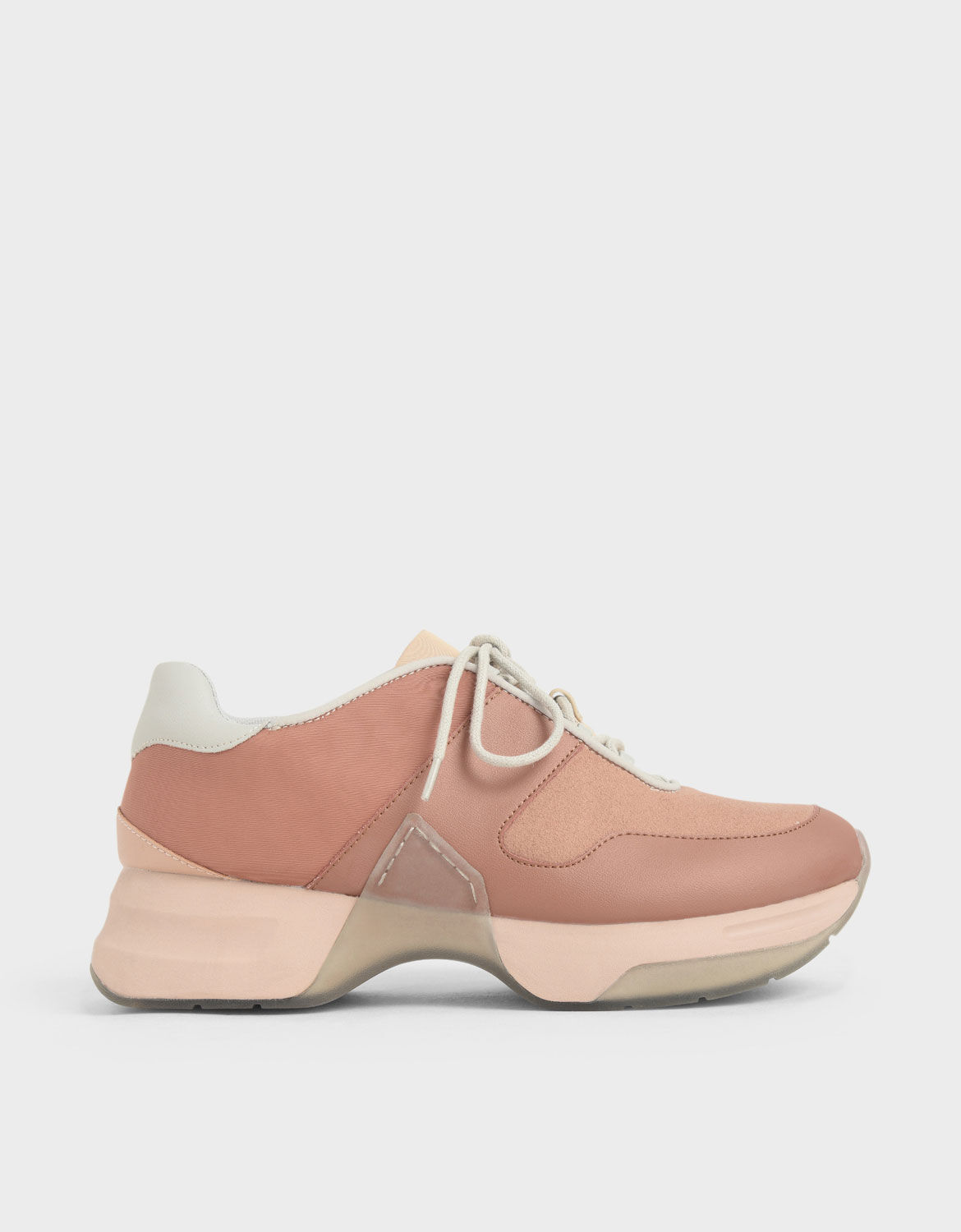 Nude Textured Lace-Up Sneakers 