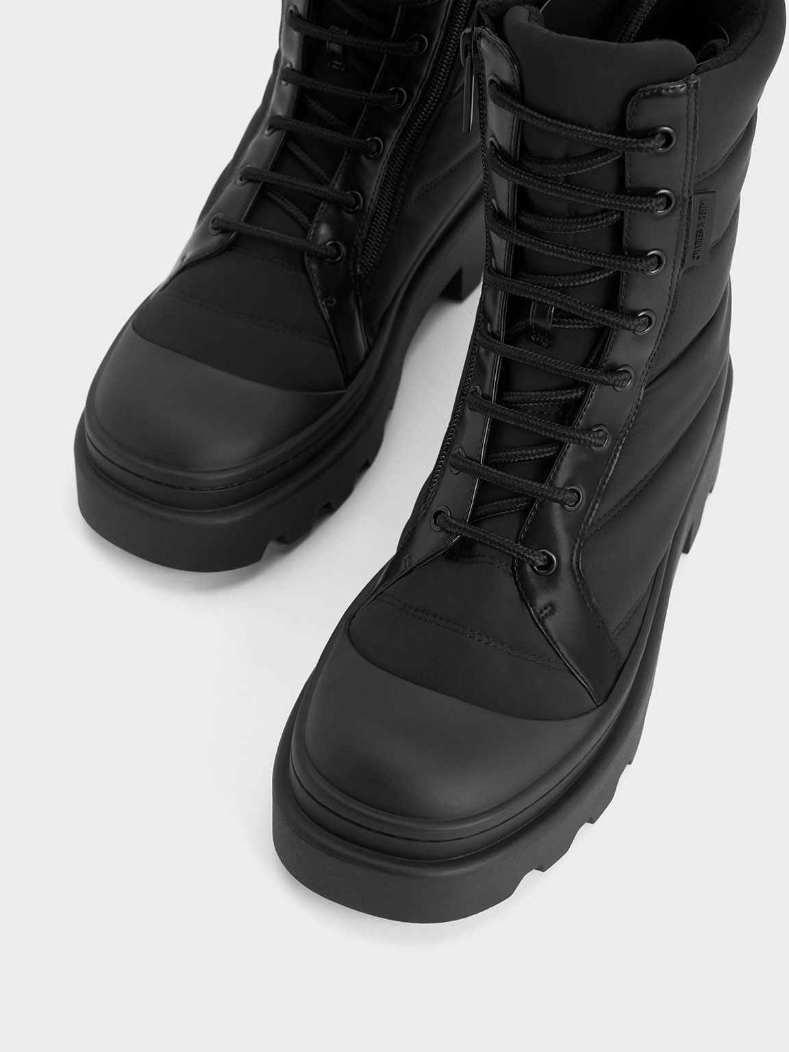 Nylon Puffy Ridged-Sole Boots, Black Textured, hi-res