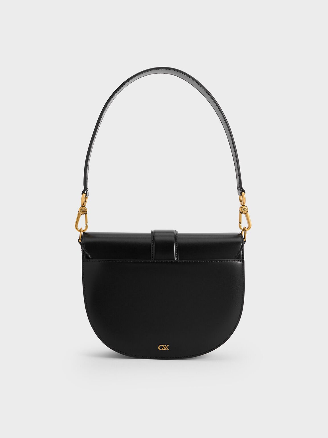 Gabine Leather Saddle Bag, Black, hi-res