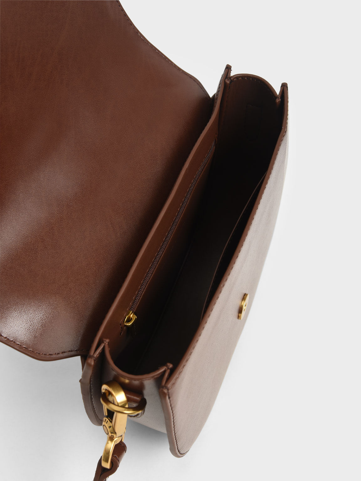 Brown Gabine Leather Saddle Bag​, CHARLES & KEITH