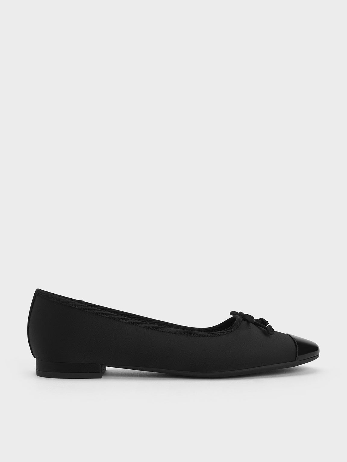 Black Textured Recycled Polyester Bow Ballet Flats - CHARLES & KEITH MY