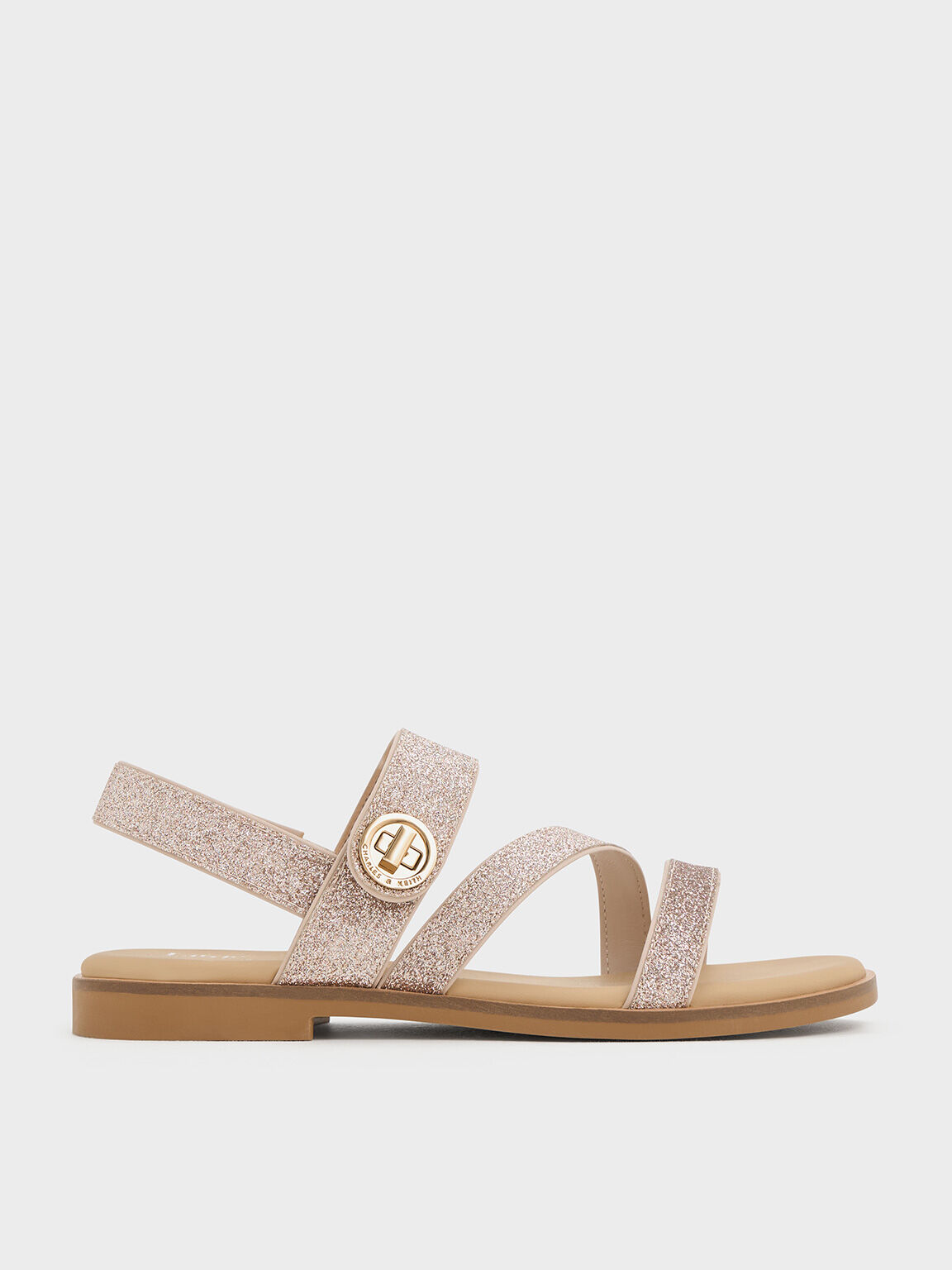 Girls' Yara Glittered Metallic Buckle Sandals, Silver, hi-res