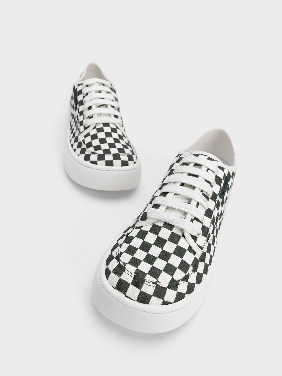 Dark Green Skye Checkered Canvas & Cotton Sneakers - CHARLES & KEITH US