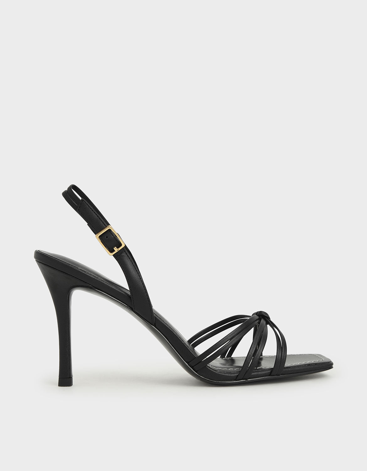 Black Strappy Slingback Heeled Sandals 