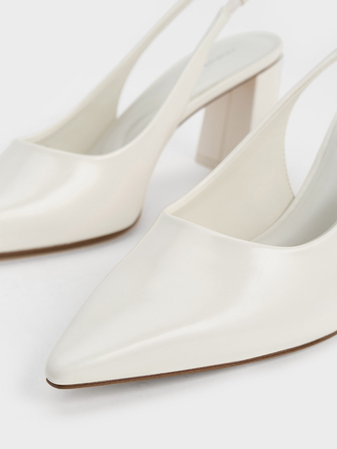 Trapeze Heel Slingback Pumps, White, hi-res