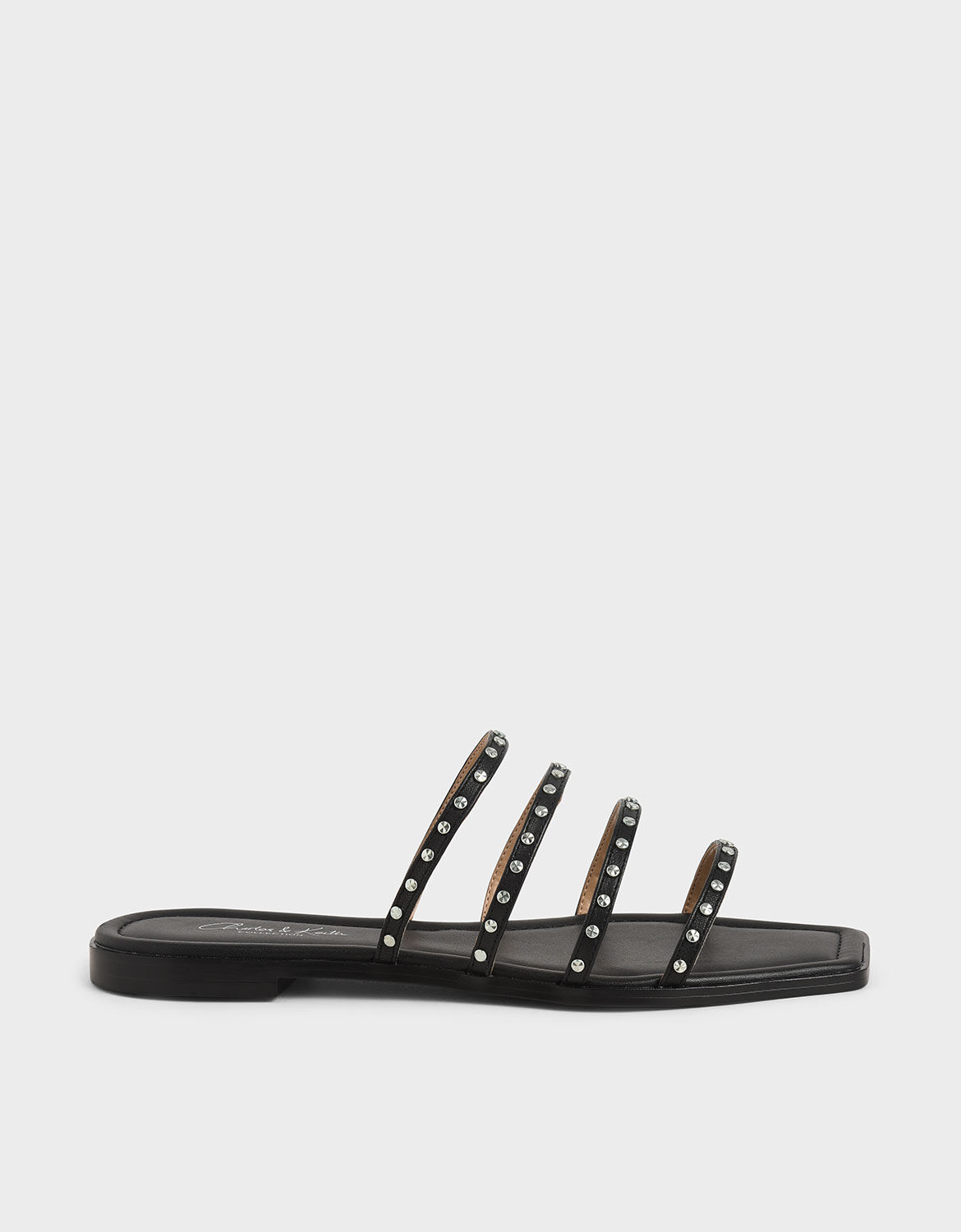black studded flat sandals