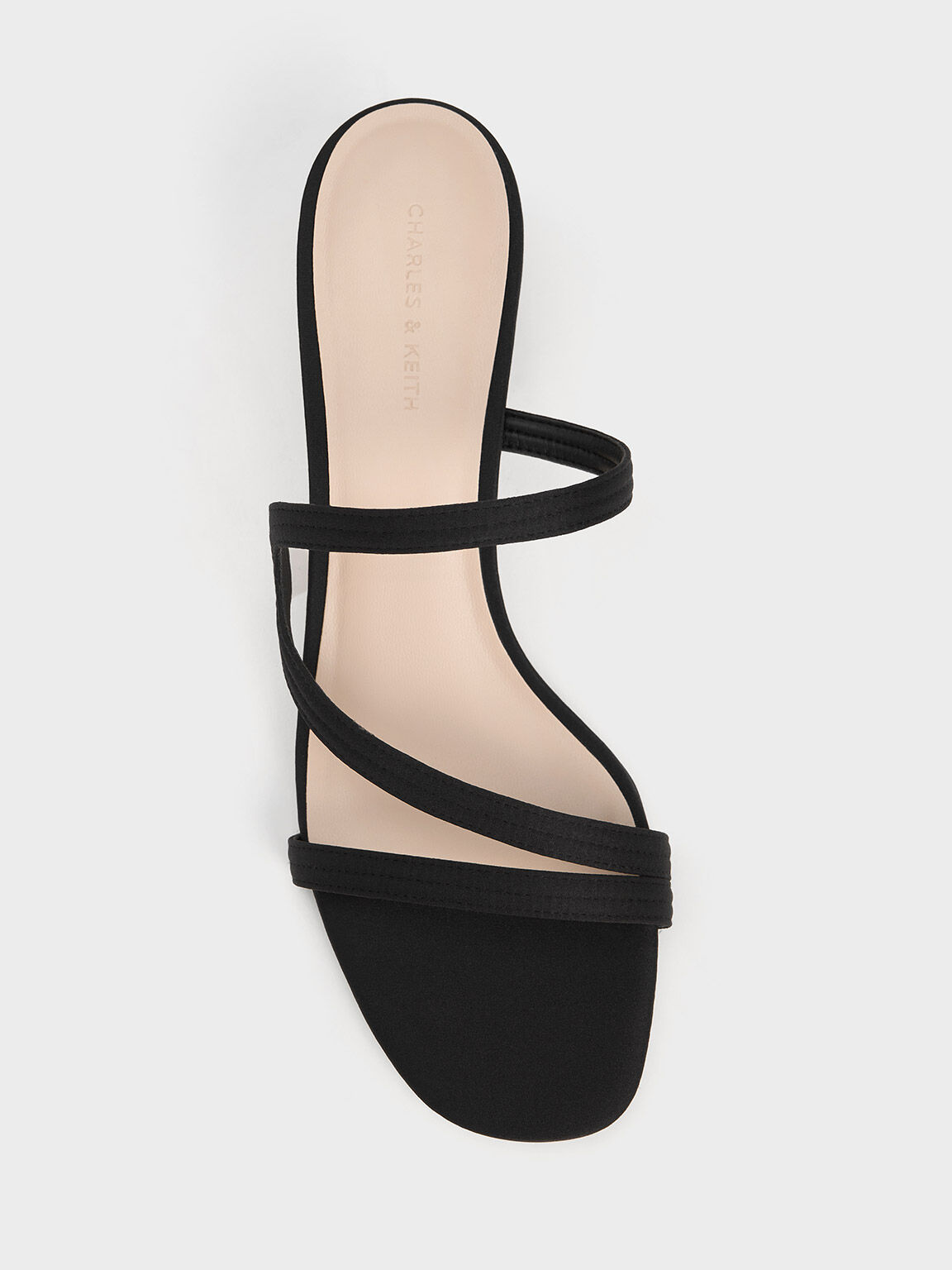 Satin Wavy Strap Mules, Black, hi-res