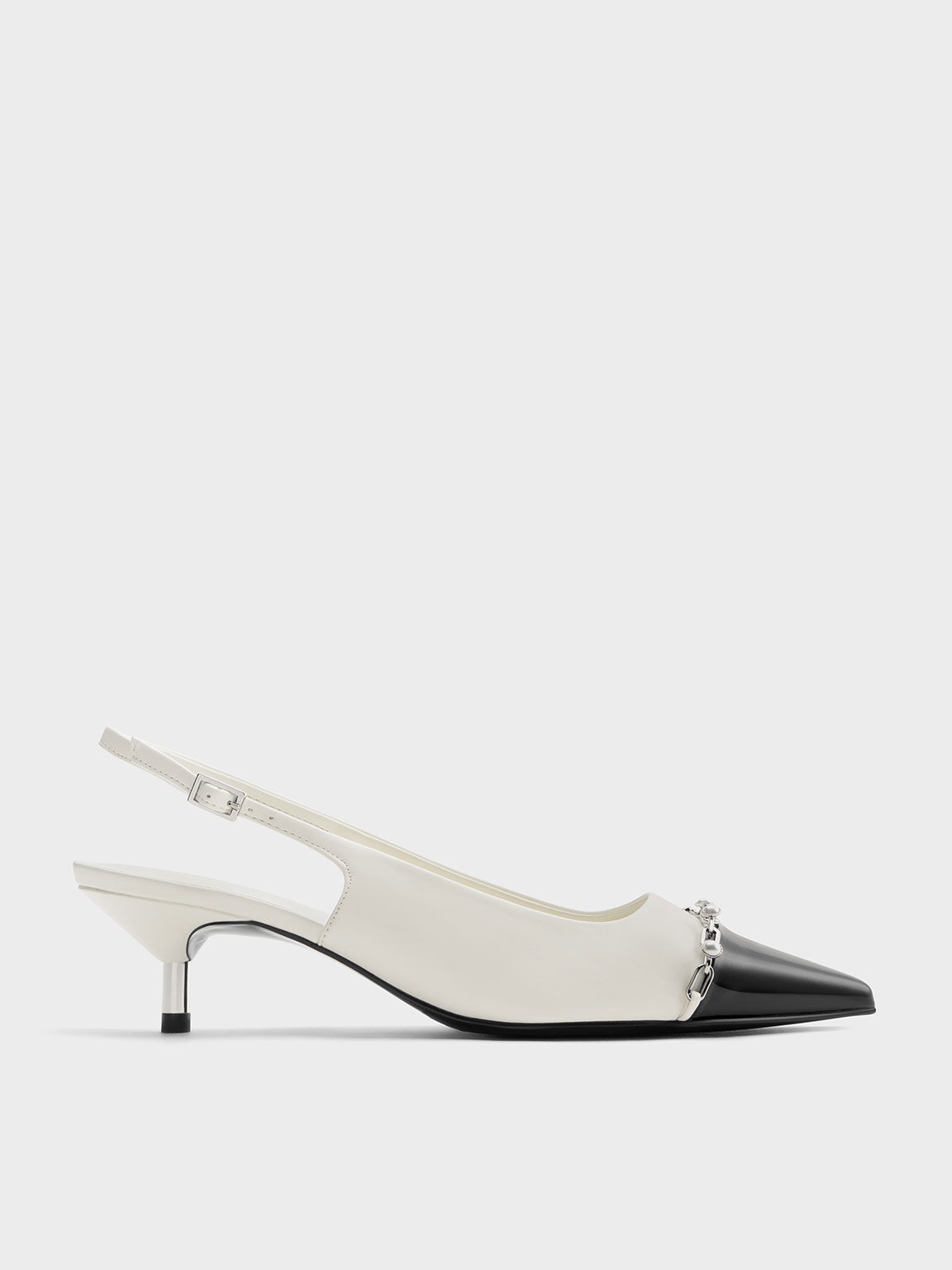Silver Metallic Cap Pointed-Toe Slingback Pumps - CHARLES & KEITH US