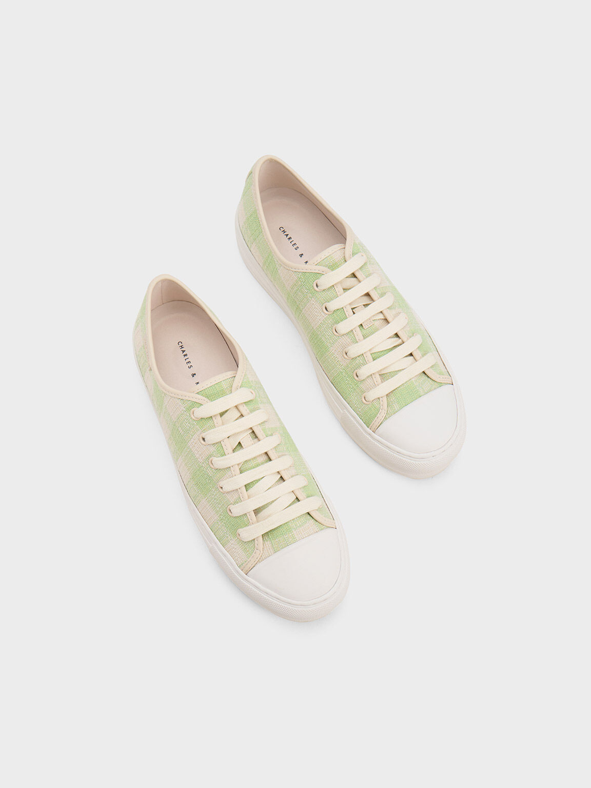 Gingham Low-Top Sneakers, Green, hi-res