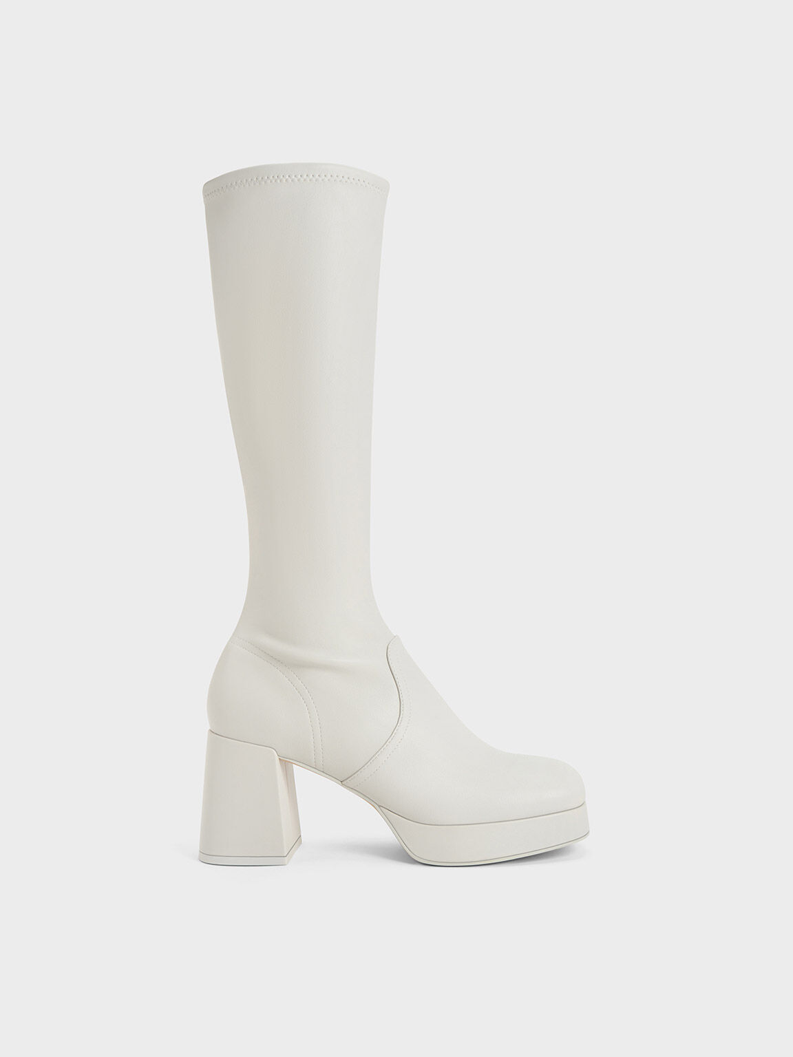 White pvc clearance knee high boots