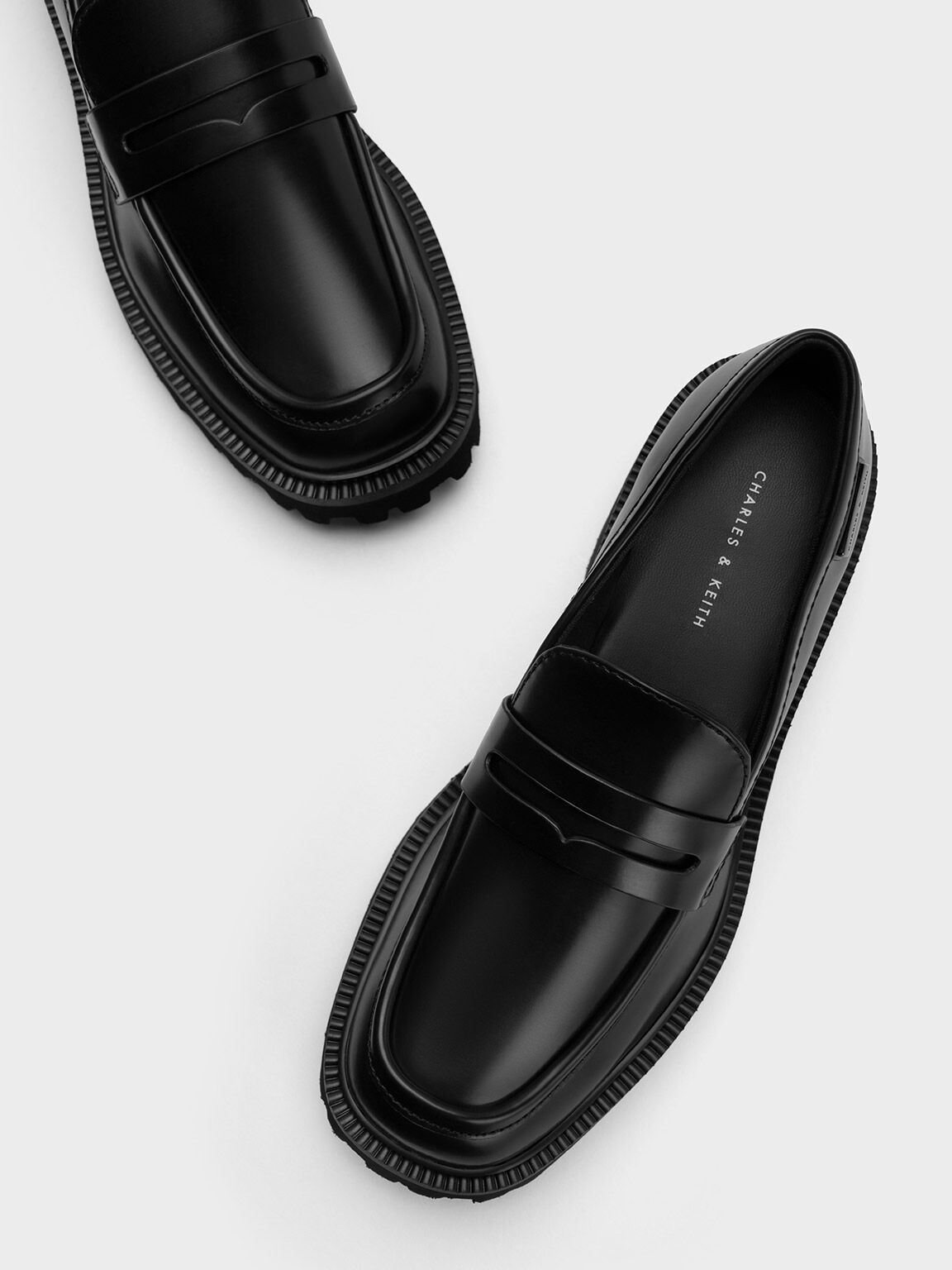 Covered Ridge-Sole Loafers, Black Box, hi-res