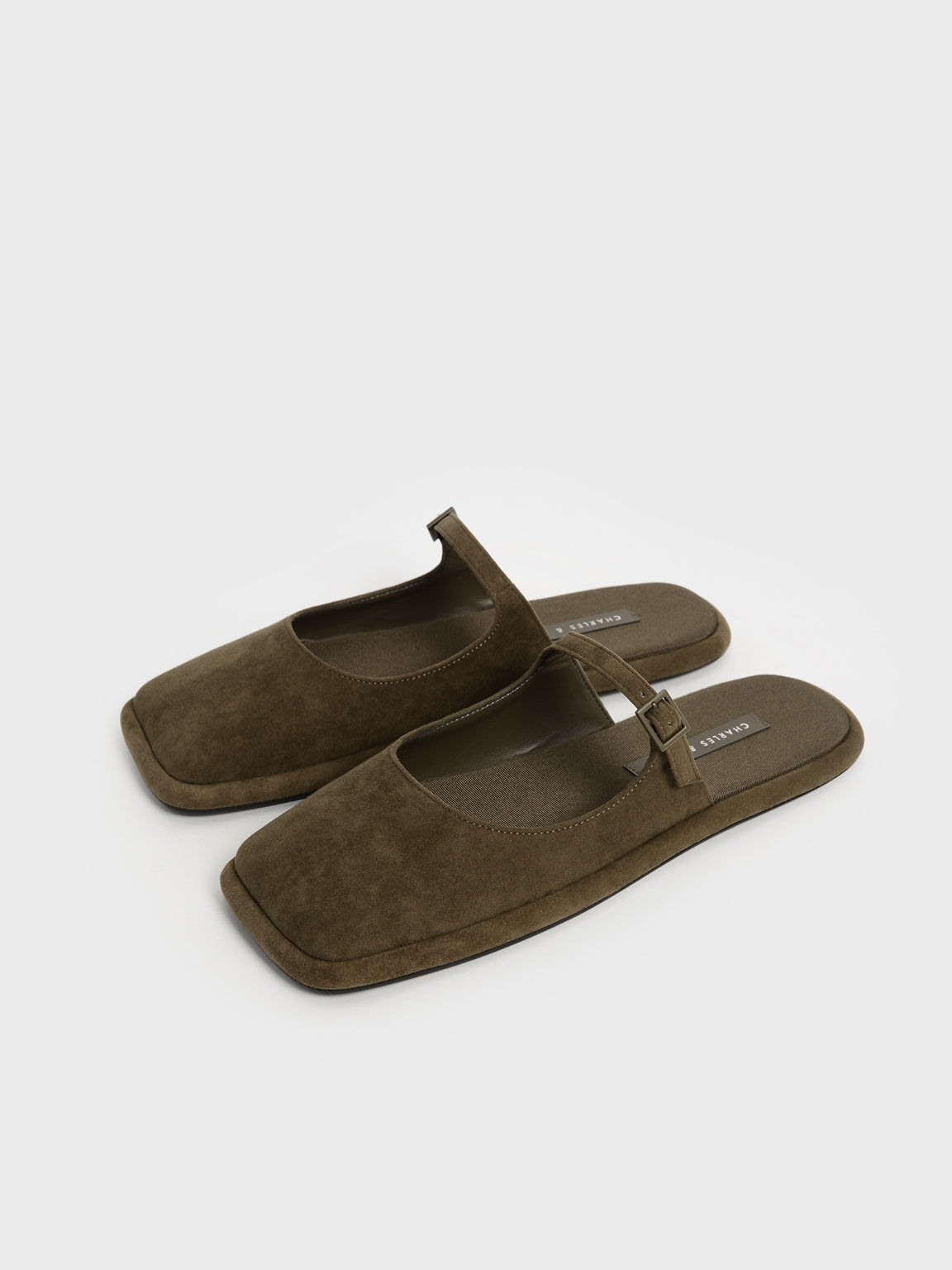 Olive Textured Square-Toe Flat Mules - CHARLES & KEITH International