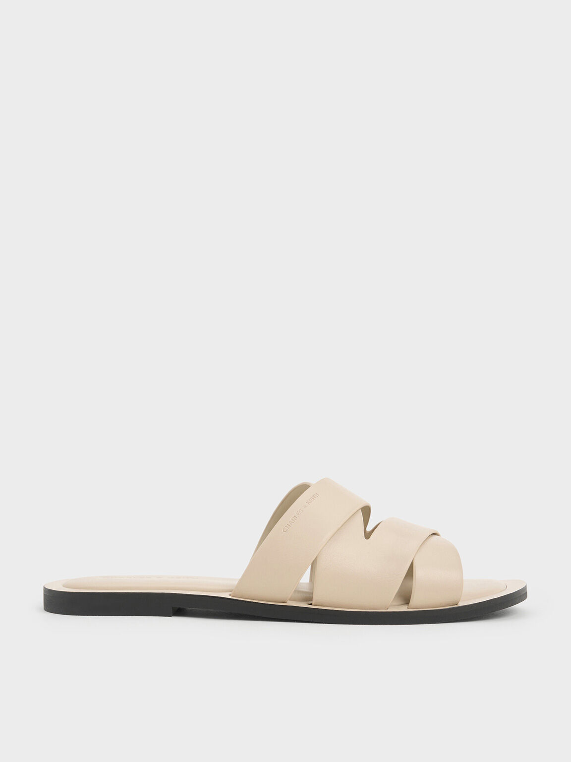 Strappy Crossover Slide Sandals, Beige, hi-res