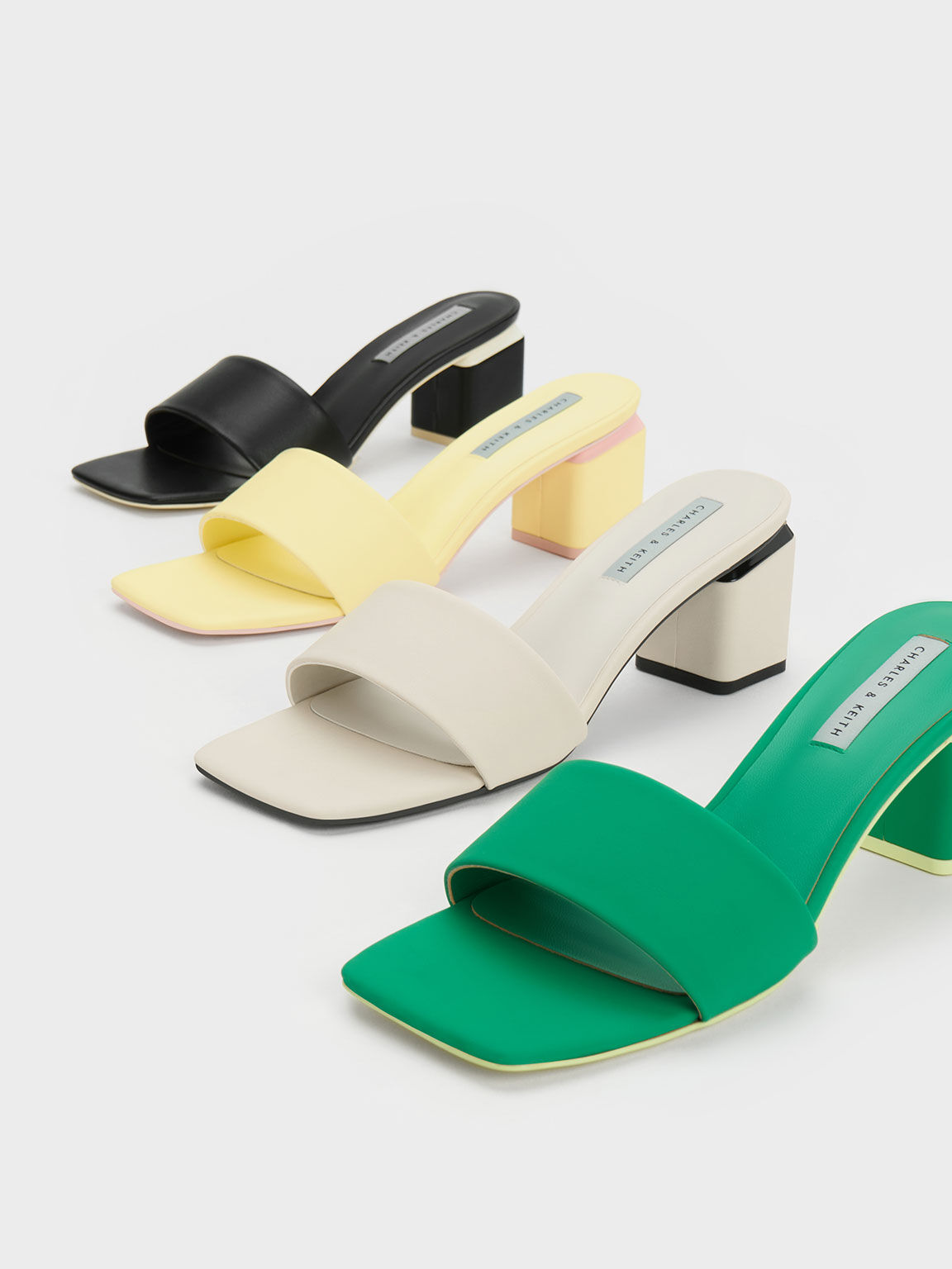 Square Block Heel Mules, Green, hi-res