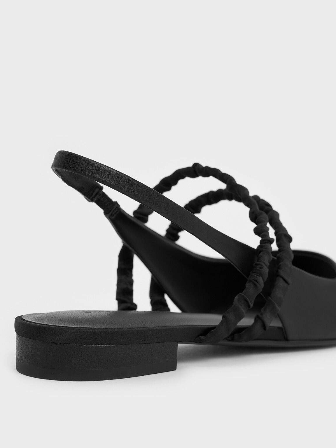 Recycled Polyester Ruched-Strap Mary Janes, Black, hi-res