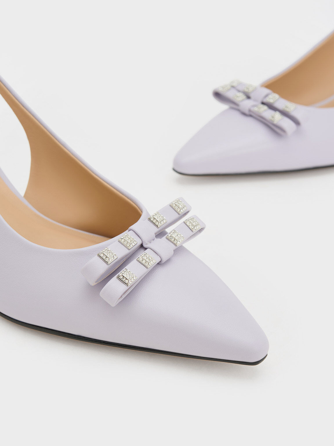 Bow Crystal-Embellished Leather Slingback Pumps, Lilac, hi-res