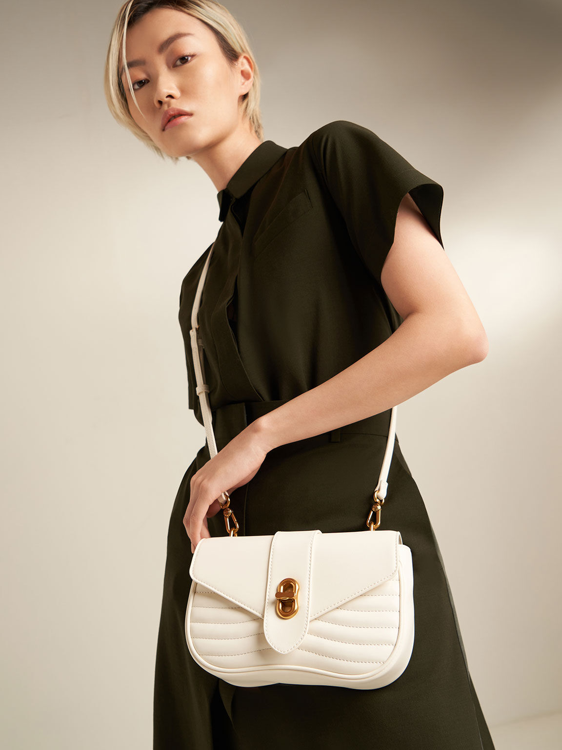 Cream Aubrielle Panelled Crossbody Bag - CHARLES & KEITH US