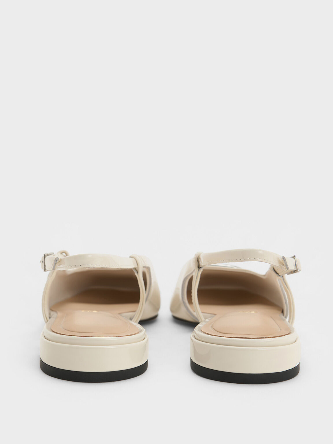 Patent Leather Metallic-Accent Slingback Flats, White, hi-res