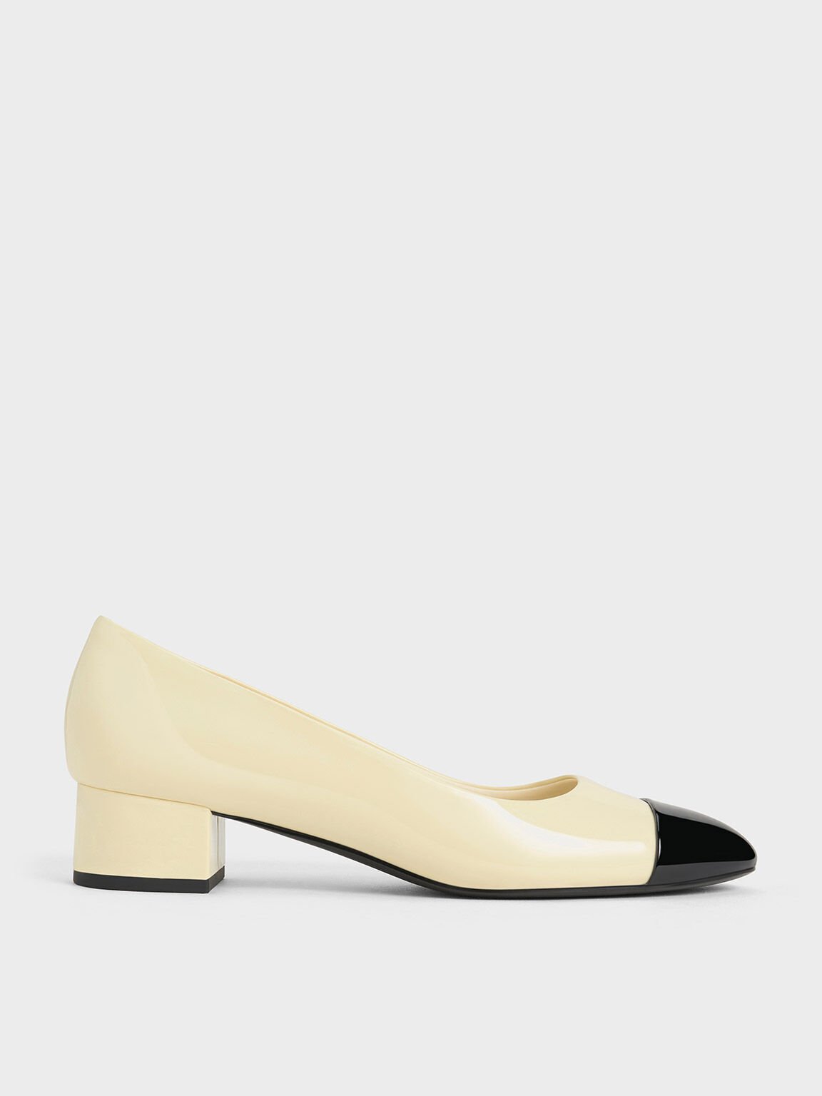 Patent Contrast Cap-Toe Pumps, Chalk, hi-res