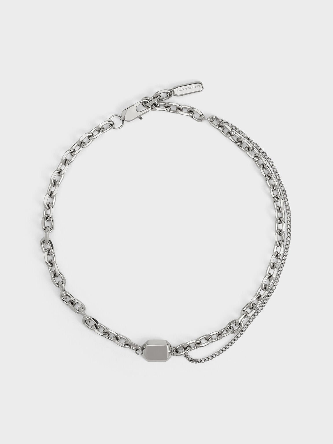 Keziah Double Chain-Link Choker Necklace, Silver, hi-res