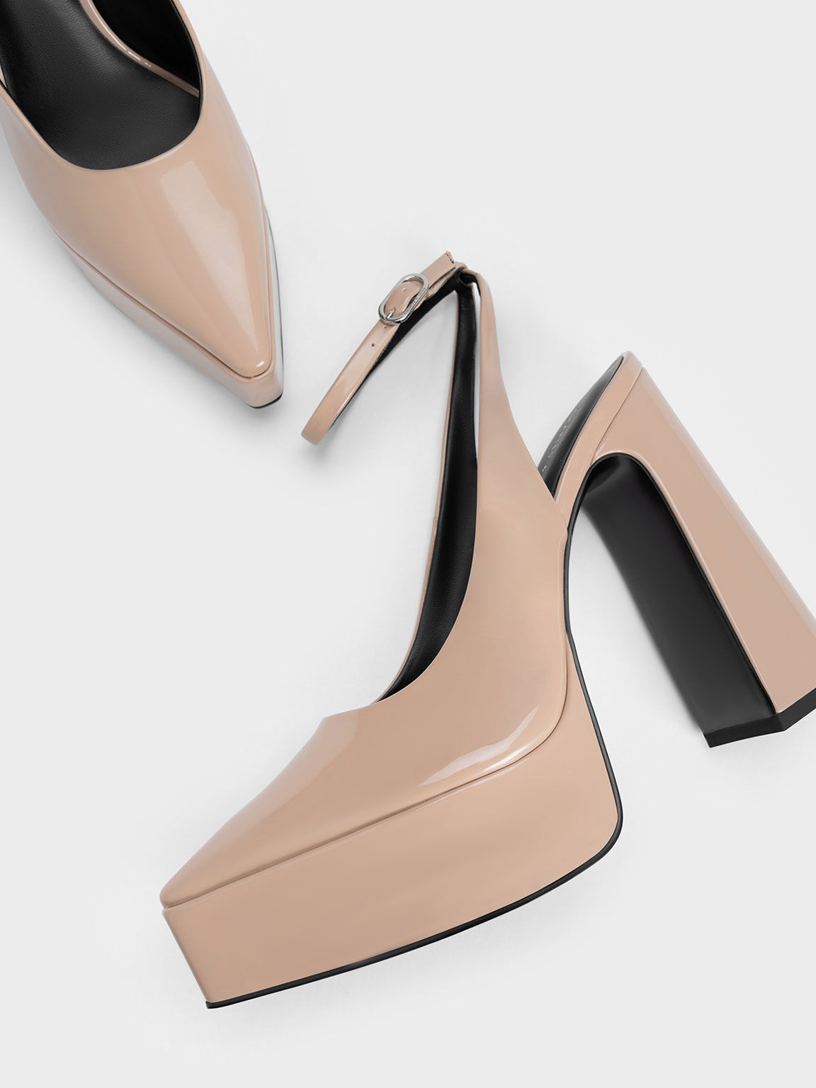 Nude Guinevere Patent Platform Pumps - CHARLES & KEITH US