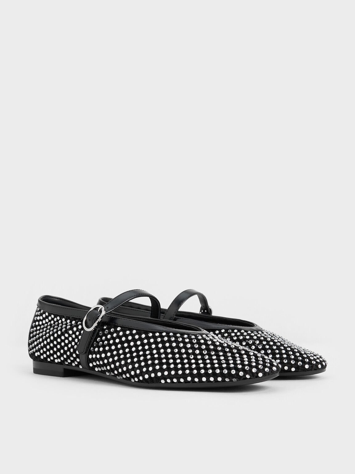 Mesh Crystal-Embellished Mary Janes, Black, hi-res