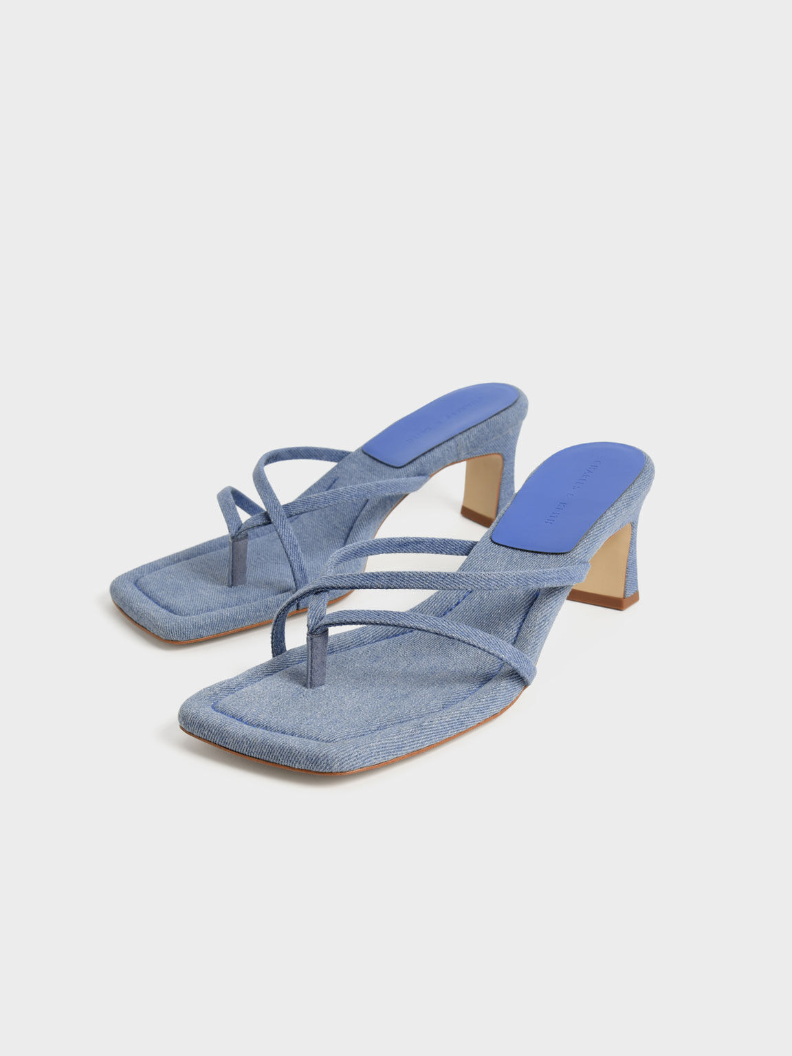 Blue Denim Strappy Heeled Thong Sandals - CHARLES & KEITH CA