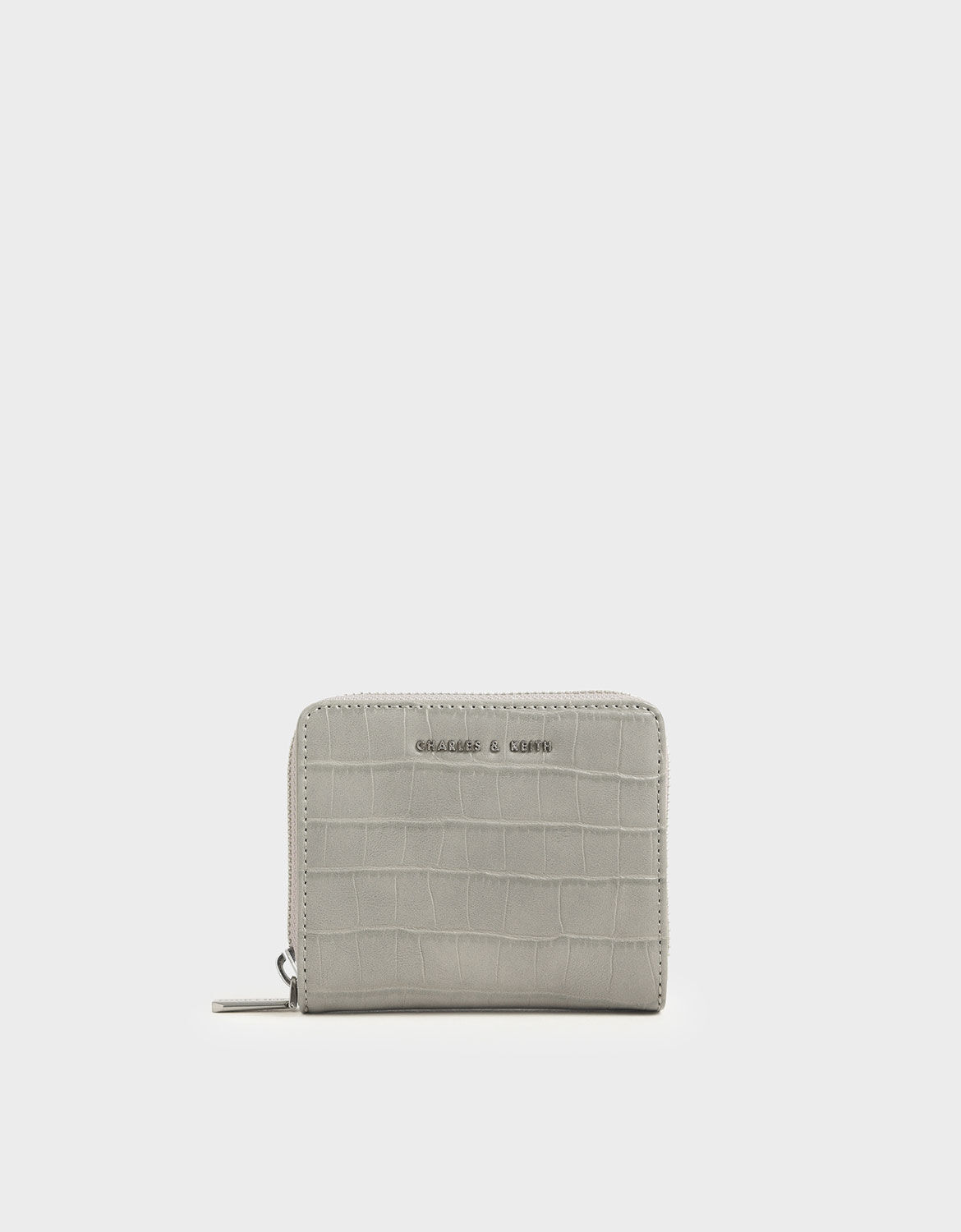 Light Grey Croc-Effect Small Zip-Around Wallet - CHARLES & KEITH MY