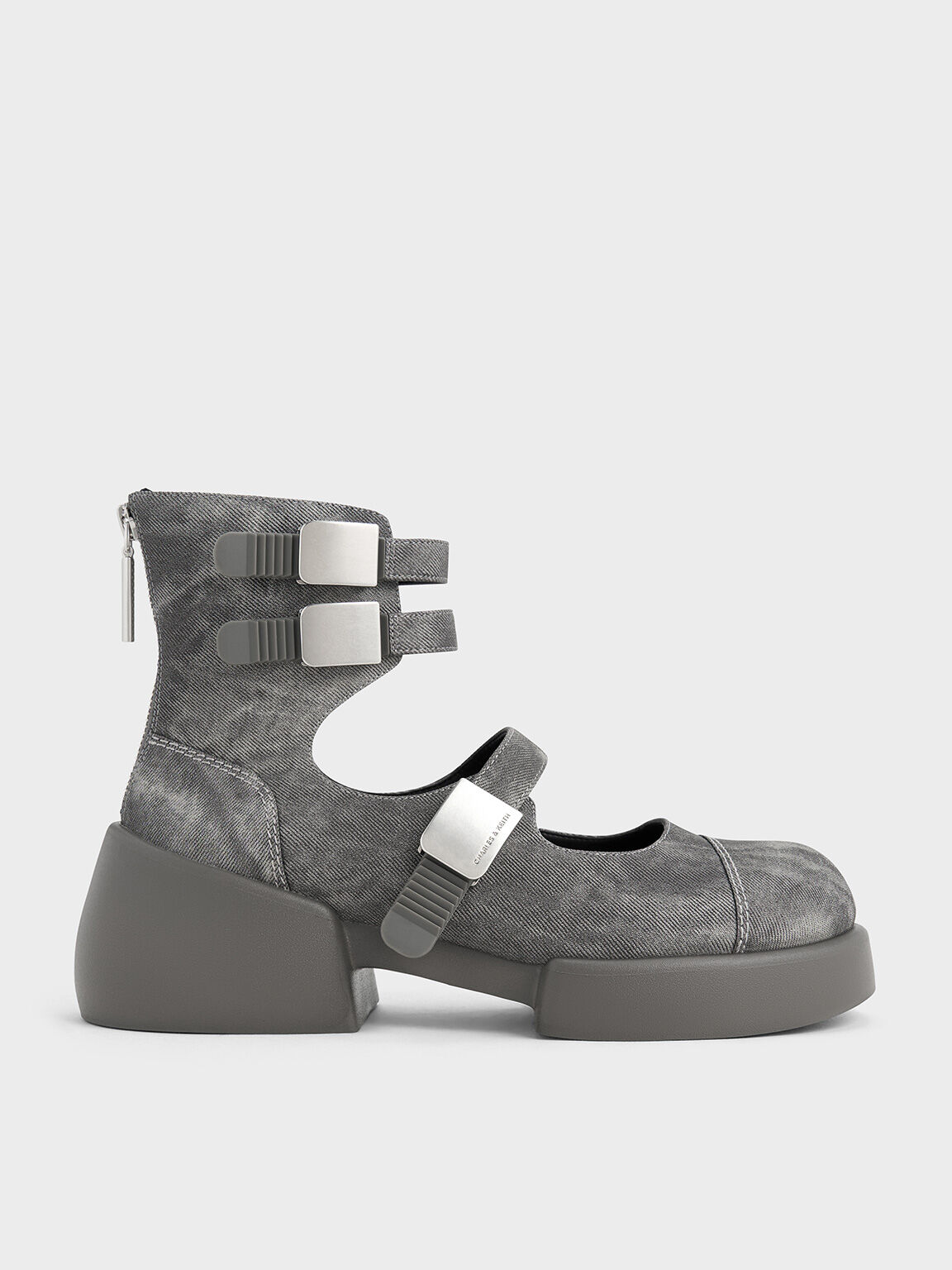 Robbie Denim Ankle-Strap Mary Jane Boots, Dark Grey, hi-res