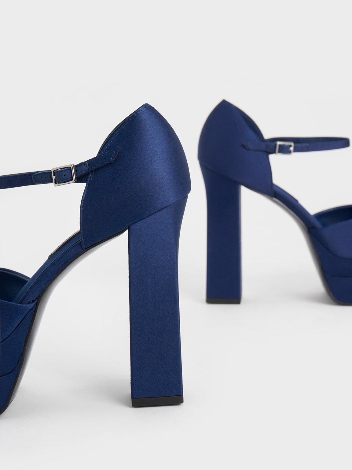 Satin Platform D'Orsay Pumps, Dark Blue, hi-res