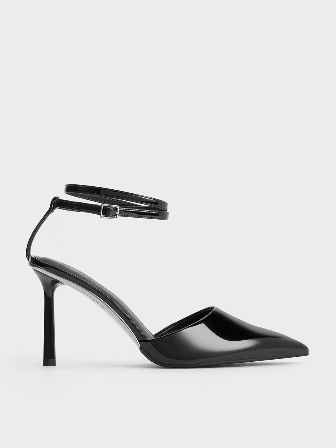 Patent Pointed-Toe Ankle-Strap Pumps, Black Patent, hi-res