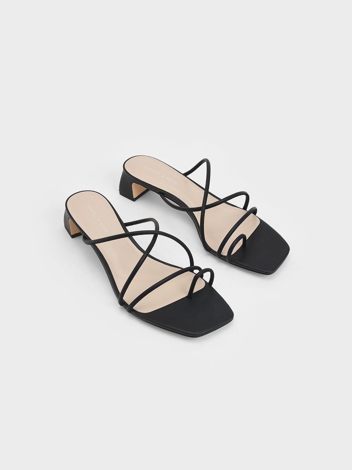 Black Strappy Toe Ring Sandals - CHARLES & KEITH US