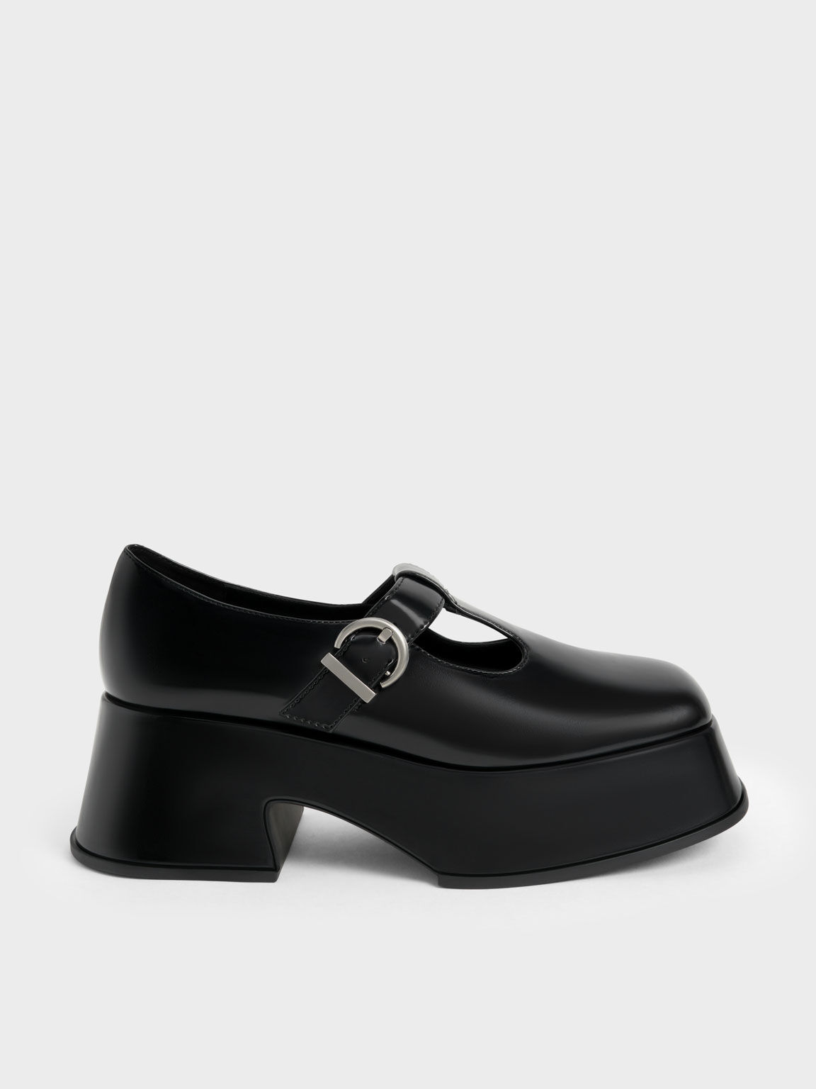 Black Patent Ankle-Strap Platform Pumps - CHARLES & KEITH SG