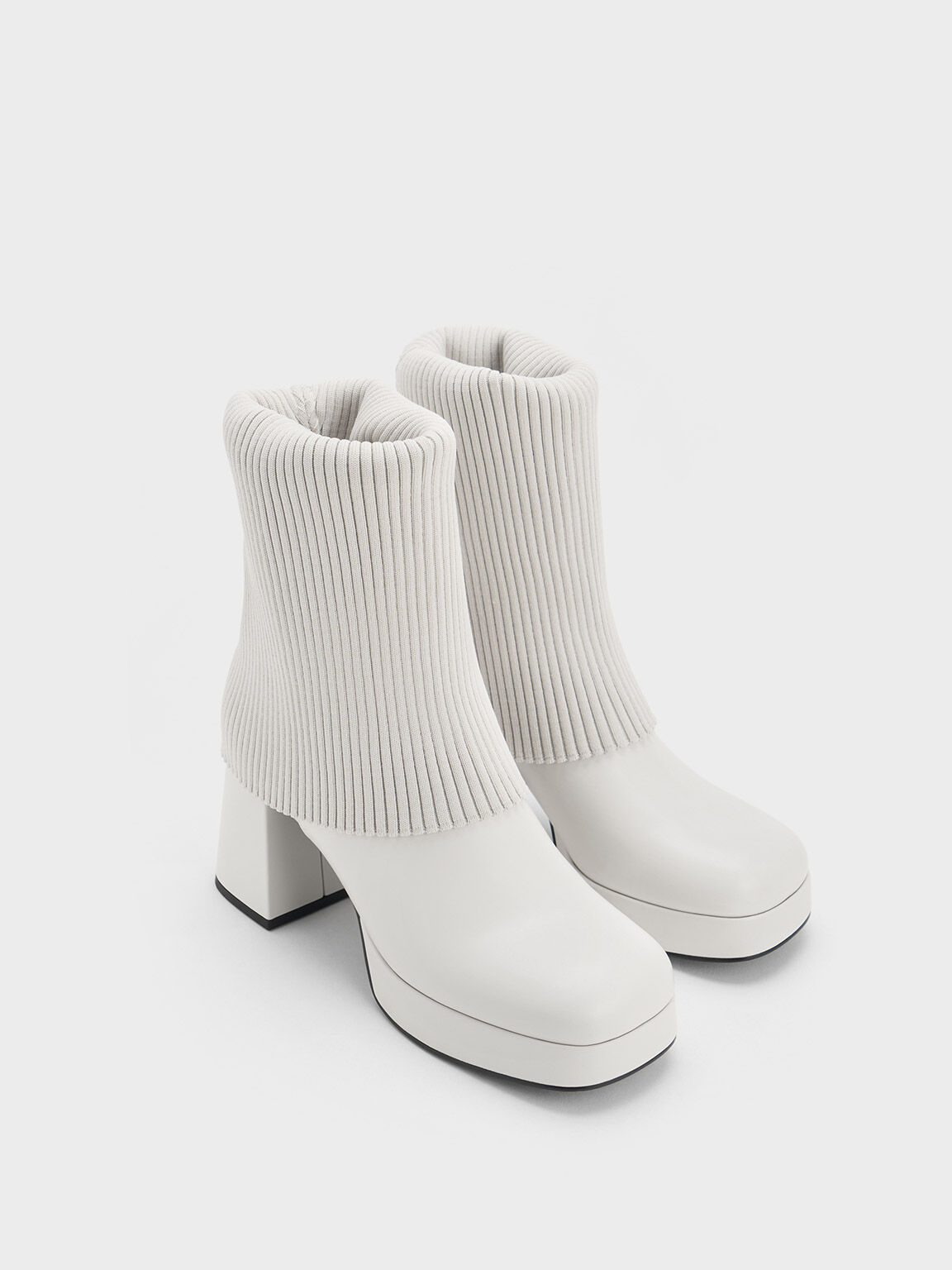 Evie Knitted-Sock Ankle Boots, White, hi-res