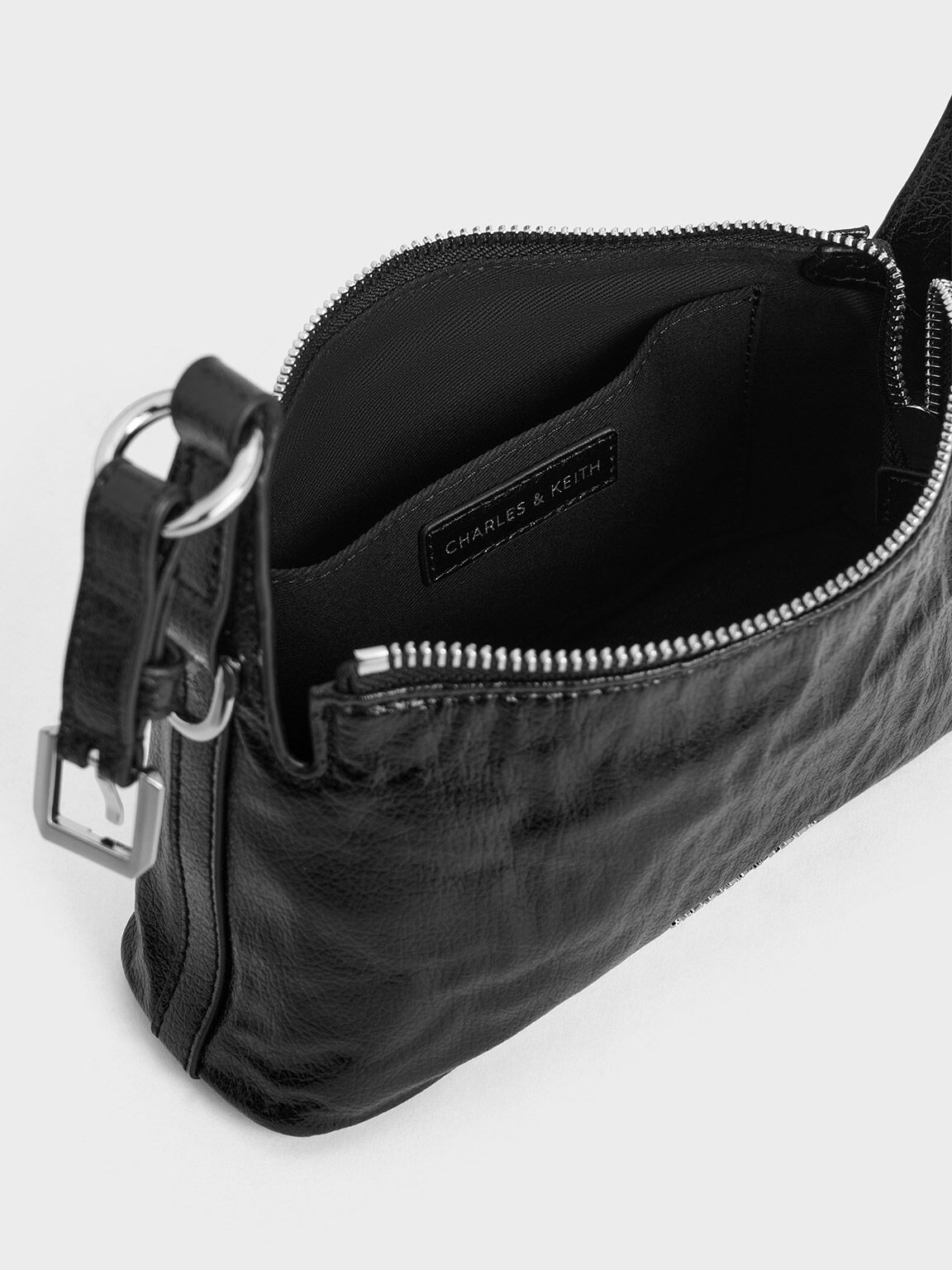 Lark Crinkle-Effect Shoulder Bag, Noir, hi-res