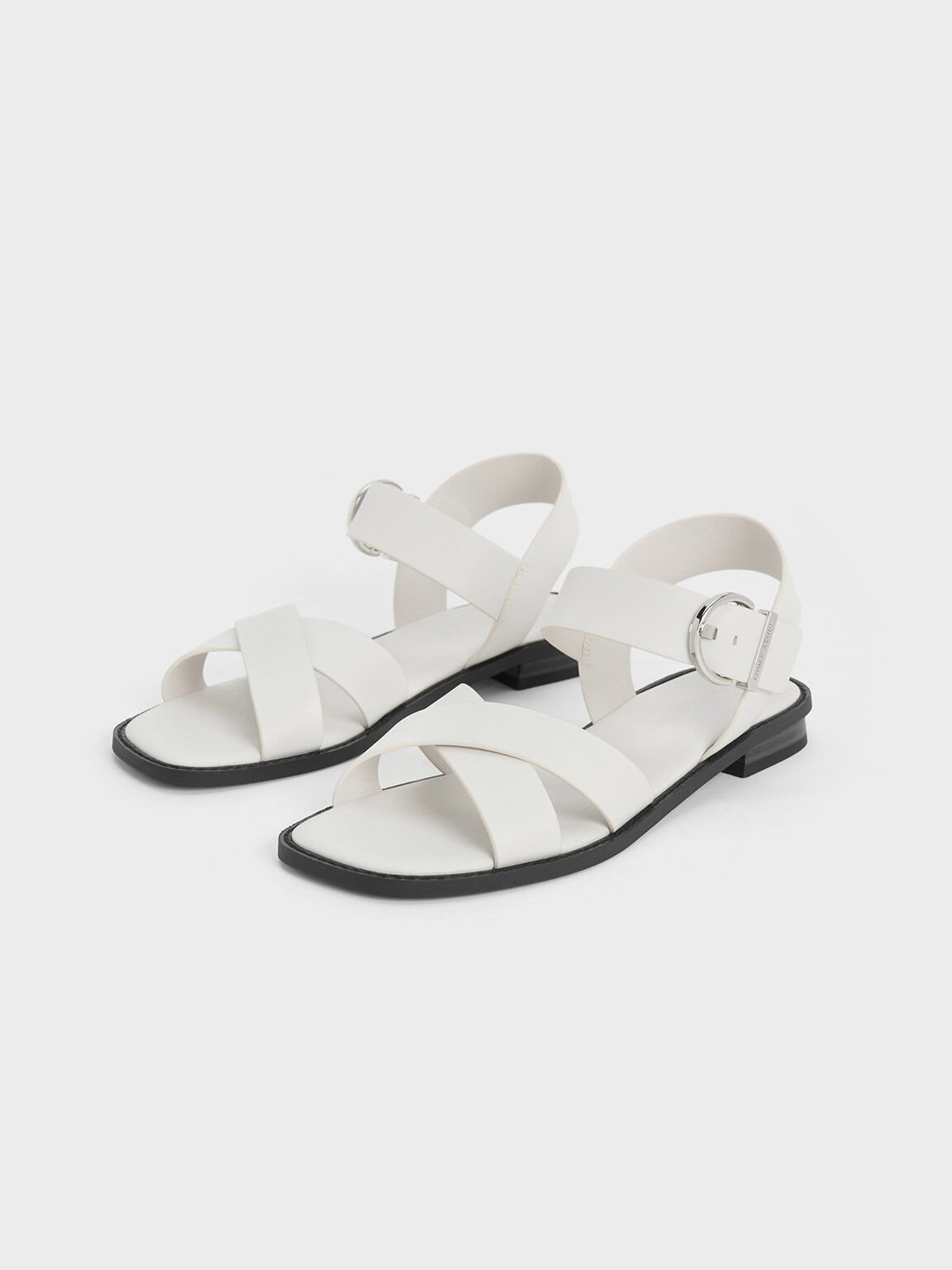 White Crossover Strap Sandals - CHARLES & KEITH US