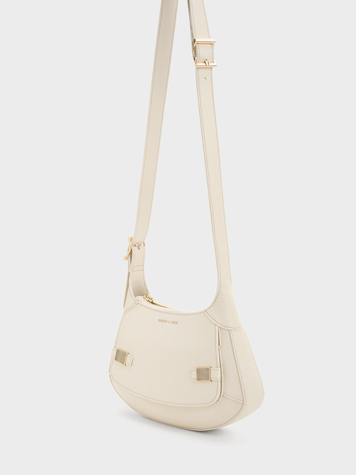 Chalk Metallic-Accent Curved Shoulder Bag - CHARLES & KEITH US