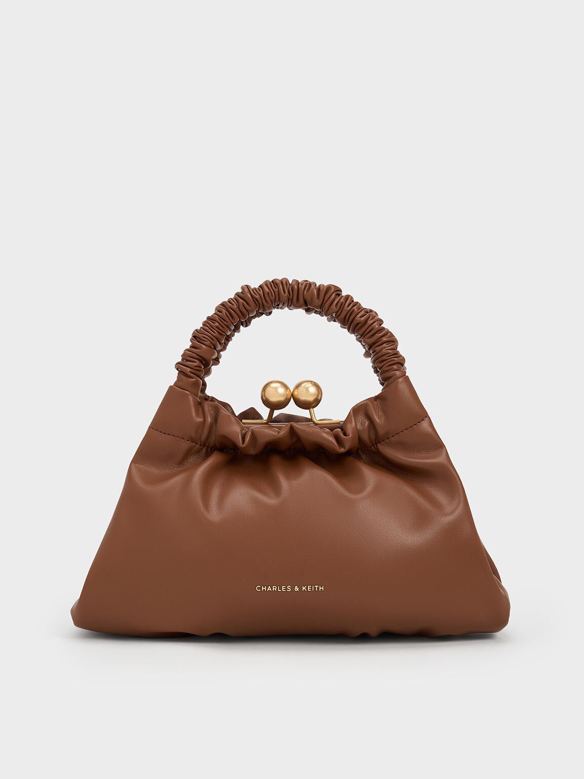 Eve Ruched-Handle Trapeze Bag, Chocolate, hi-res