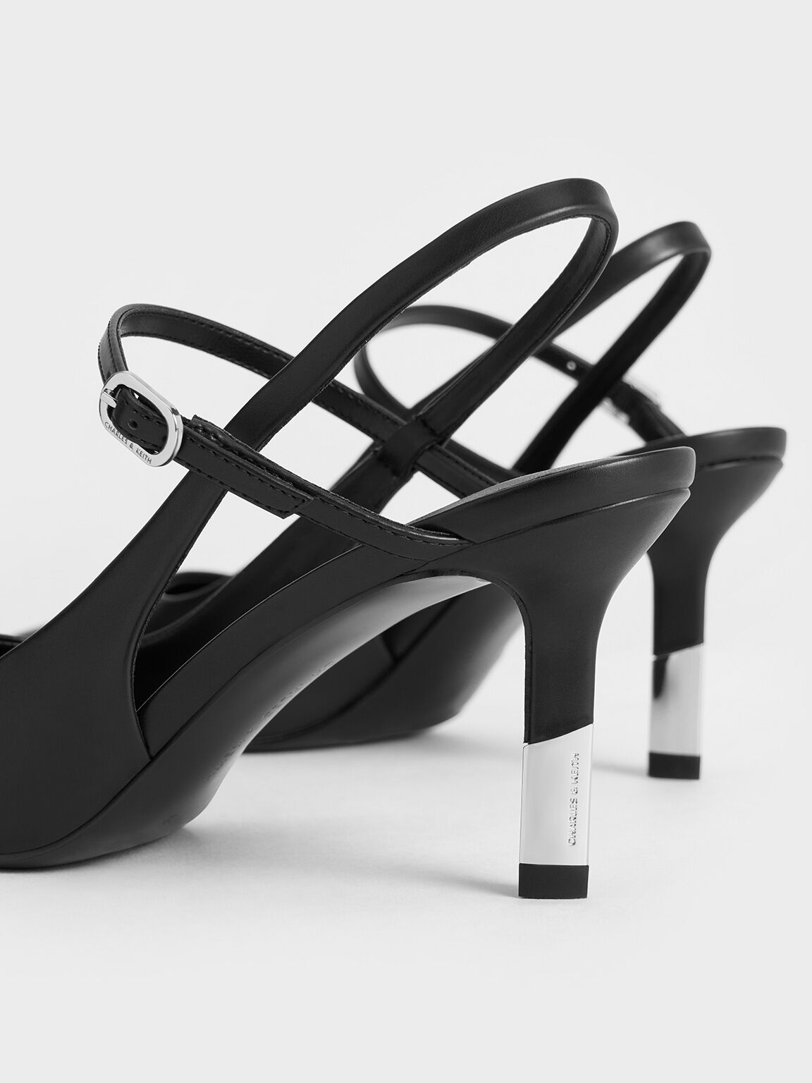 Two-Tone Heel Slingback Pumps, Black, hi-res