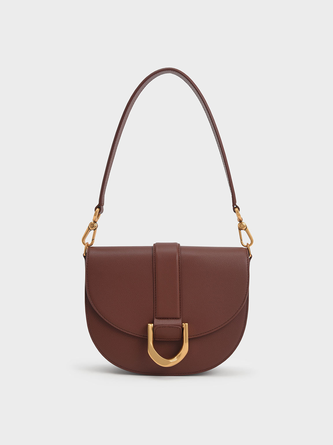 Brown Gabine Leather Saddle Bag​ - CHARLES & KEITH US