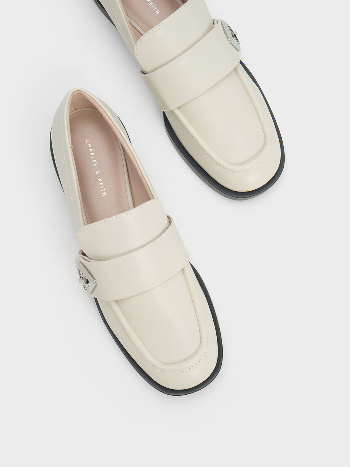 Chalk Trice Metallic Accent Loafers - CHARLES & KEITH SG