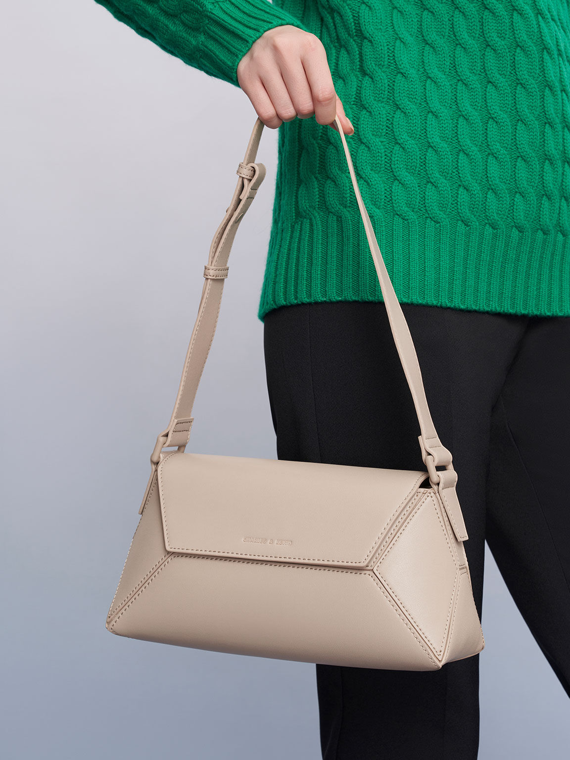 Beige Nasrin Geometric Tote Bag - CHARLES & KEITH US