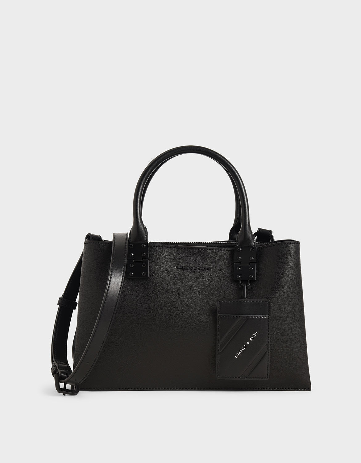 Ultra Matte Black Double Top Handle Structured Bag - CHARLES & KEITH SG