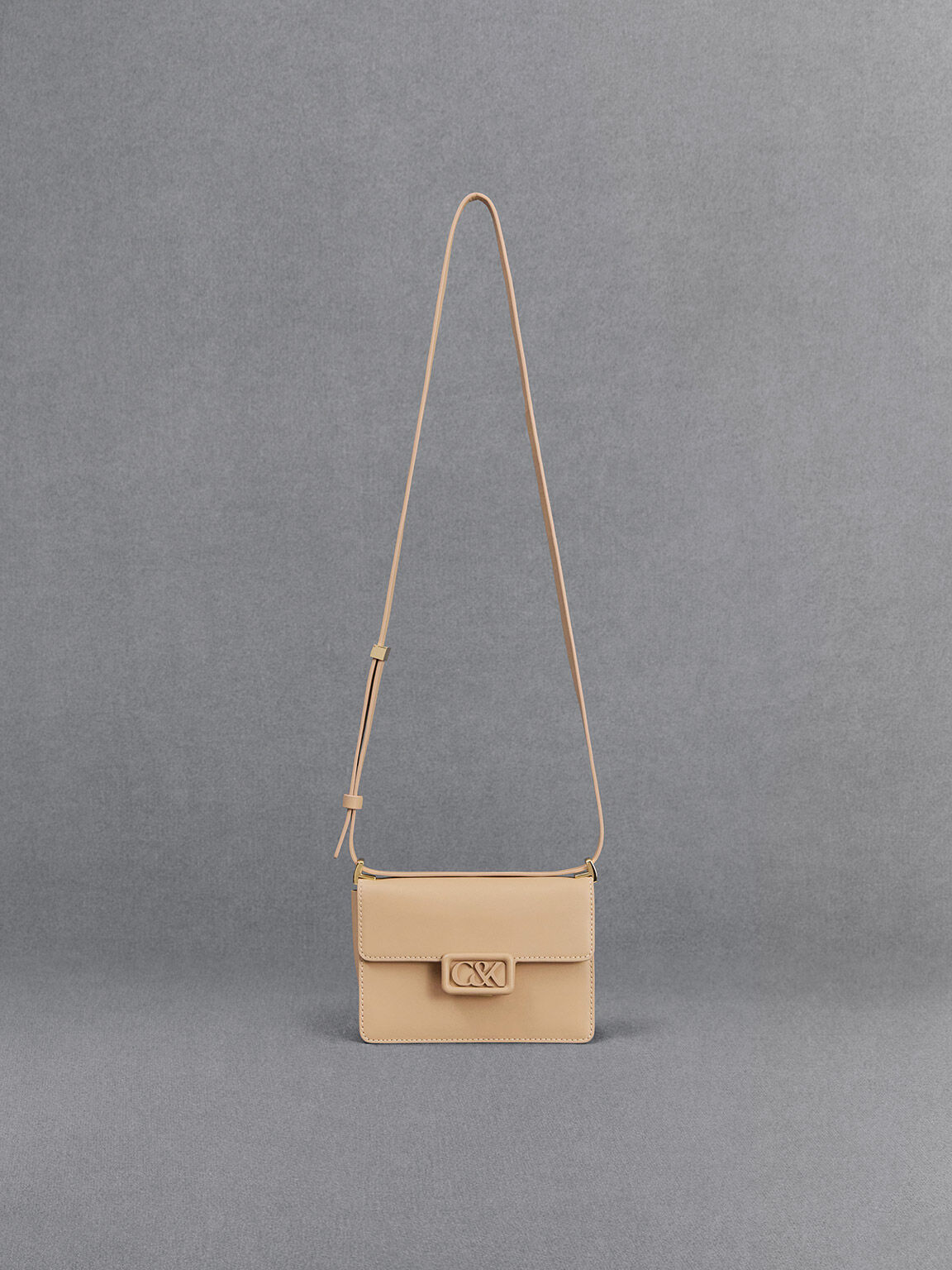 Leather Boxy Bag, Nude, hi-res