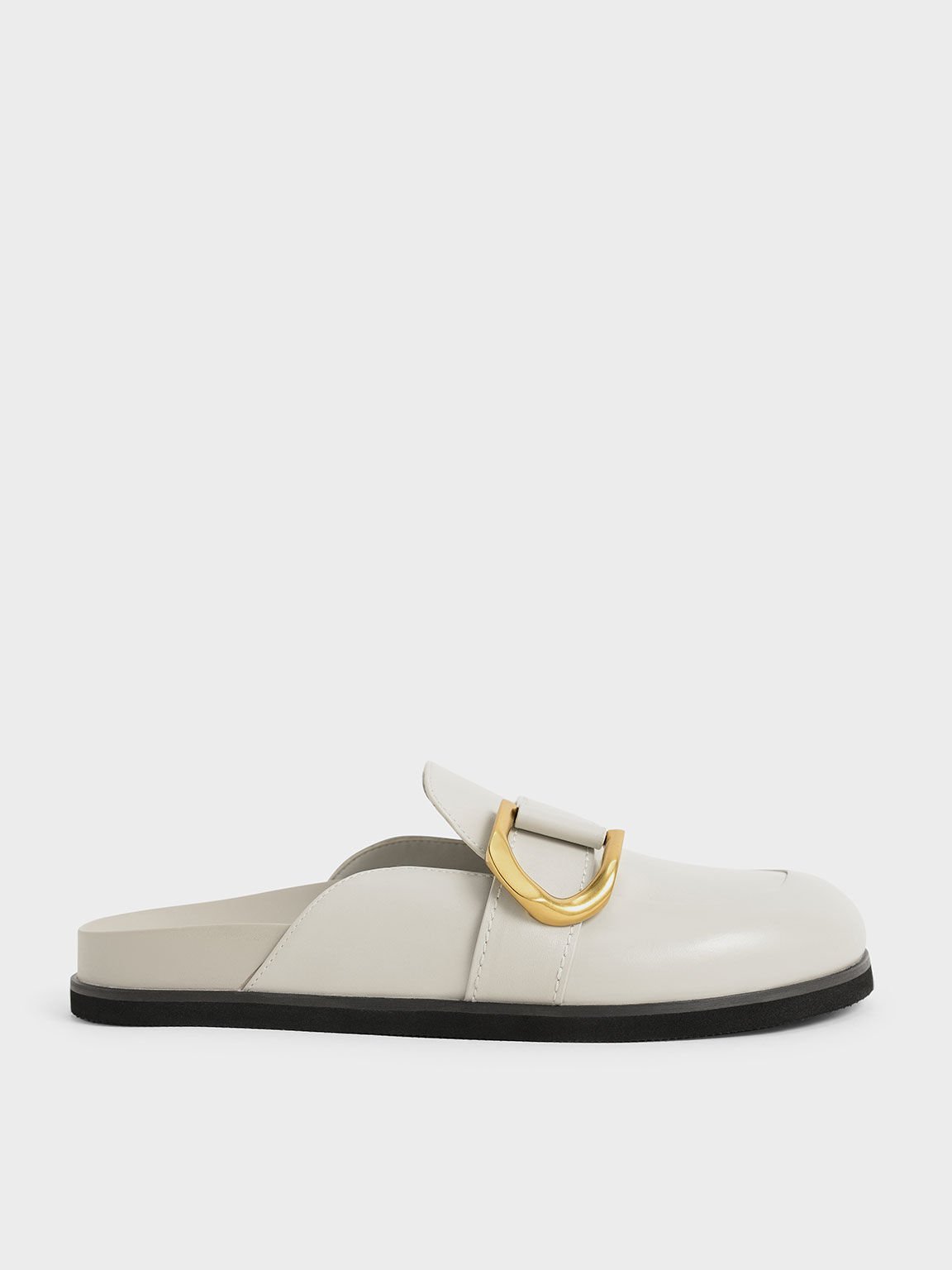 Chalk Gabine Buckled Leather Loafer Mules - CHARLES & KEITH US