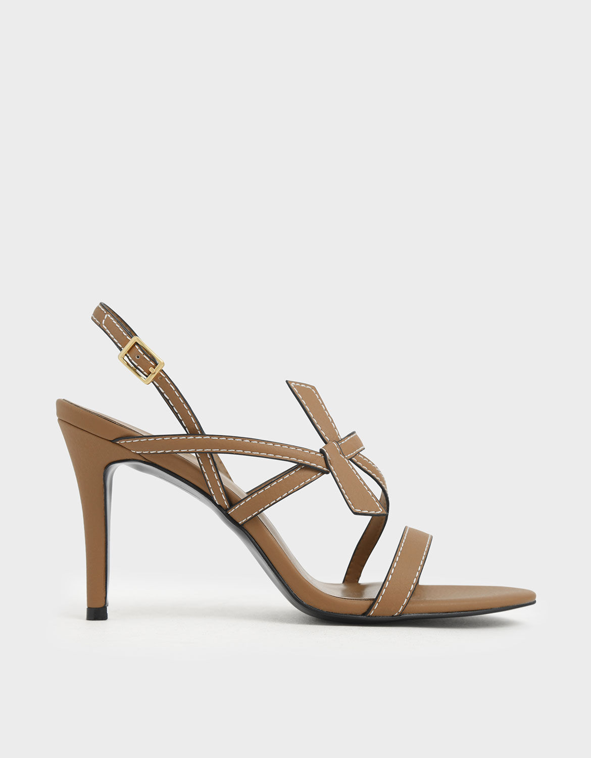 Camel Front Knot Tie Stiletto Sandals 