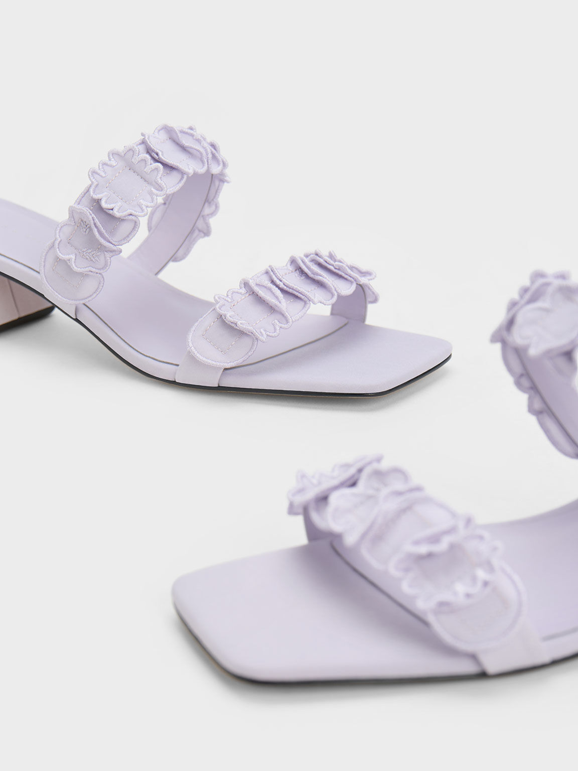 Lilac Ruffled Cotton Heeled Mules - CHARLES & KEITH SG