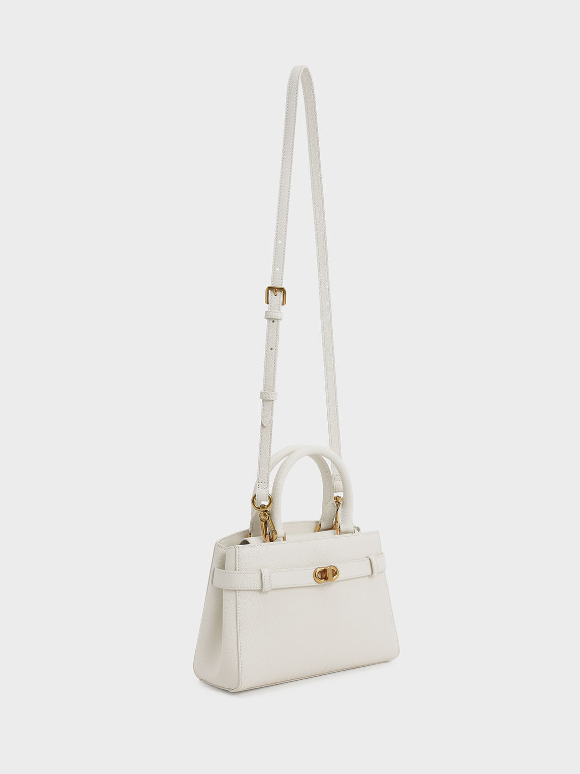 Cream Aubrielle Metallic-Accent Belted Bag - CHARLES & KEITH US
