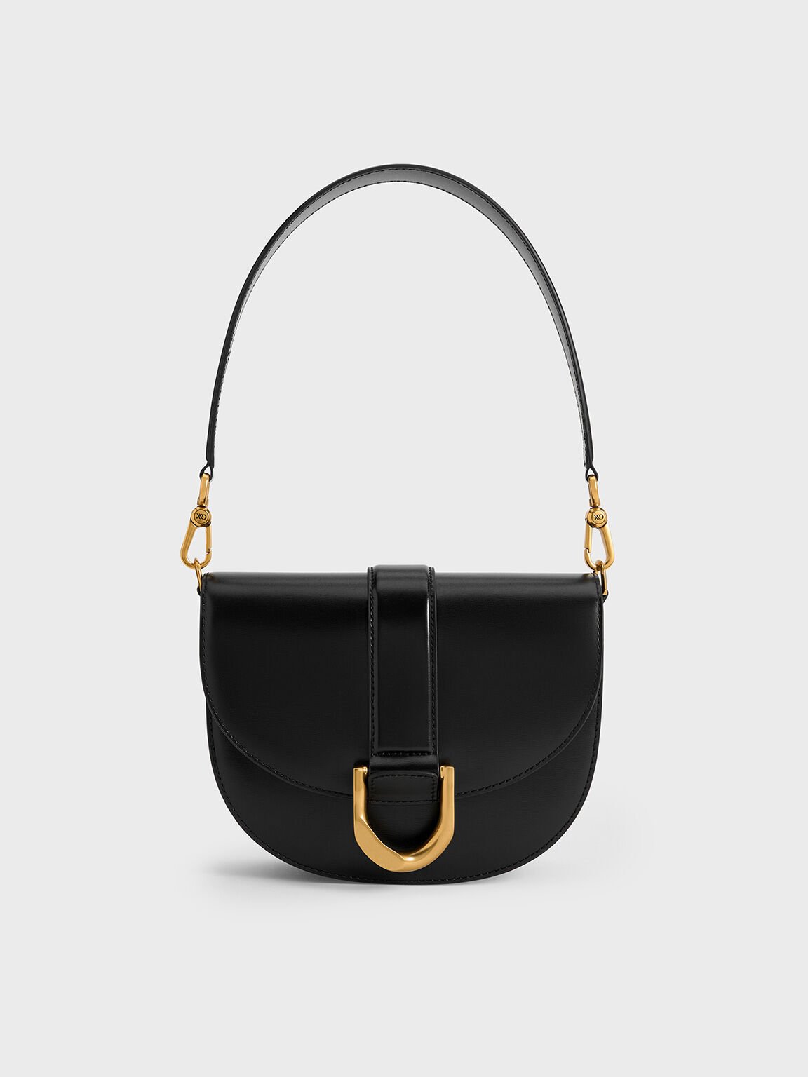 Gabine Leather Saddle Bag, Black, hi-res